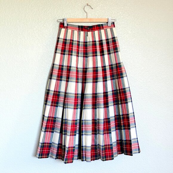 Vintage 80s 100% Wool Tartan Plaid Pleated Midi Skirt Size 6 | Made in Scotland - Picture 7 of 14